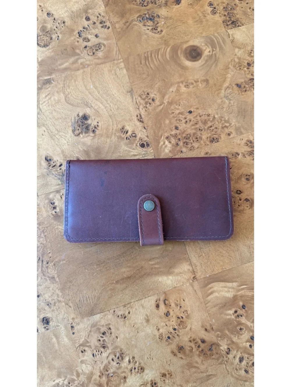 Portland Leather Goods Brown Leather Wallet with Snap Closure and Zipper Pocket